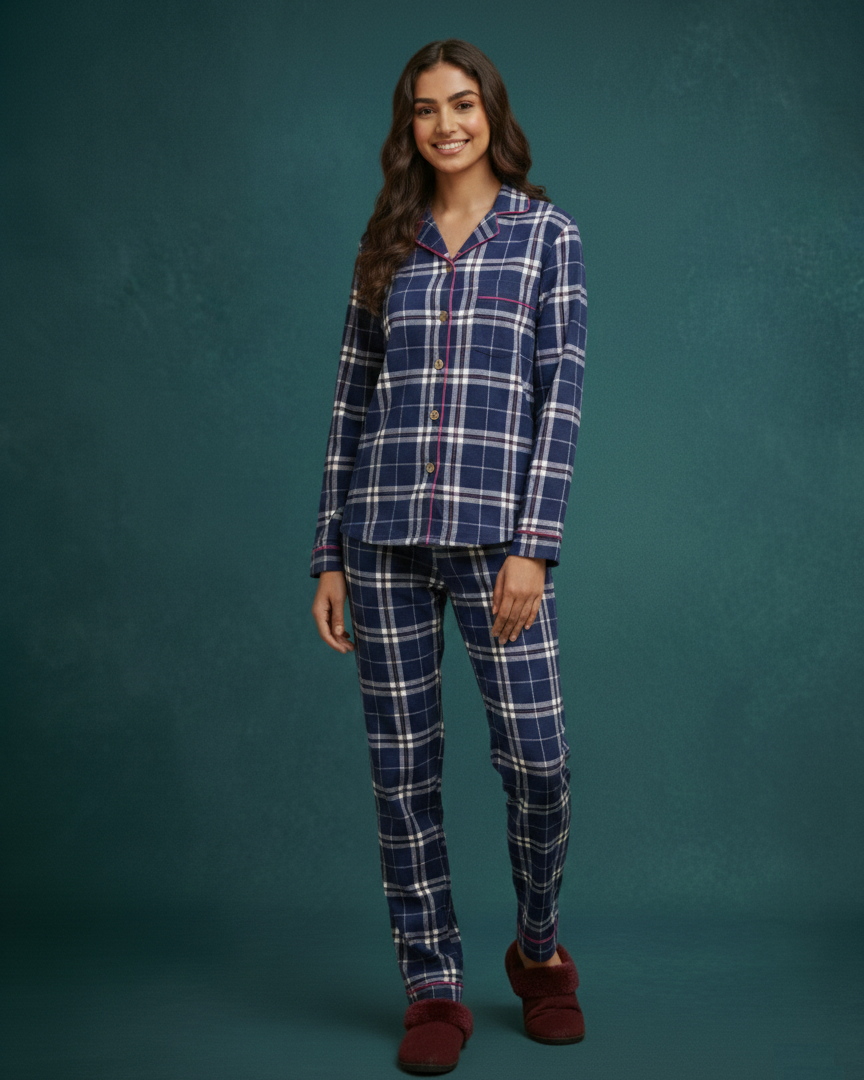 Blue Twill Check Night Suit