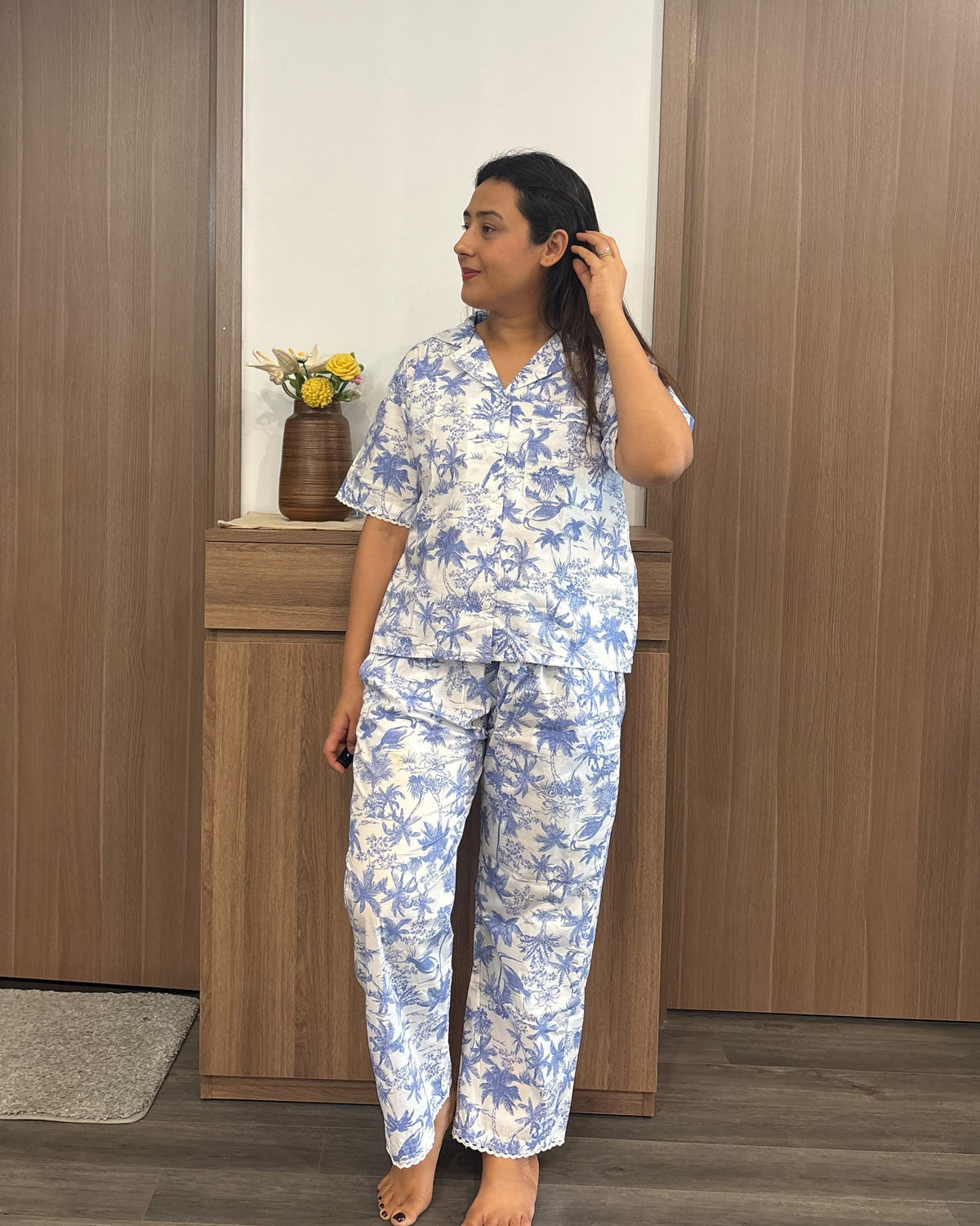 French Blue palms Half sleeves set