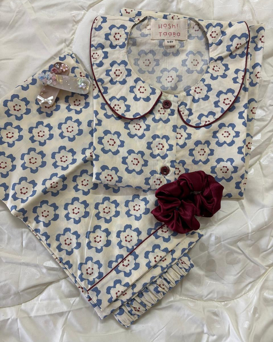 Blue Floral Pattern Nightsuit