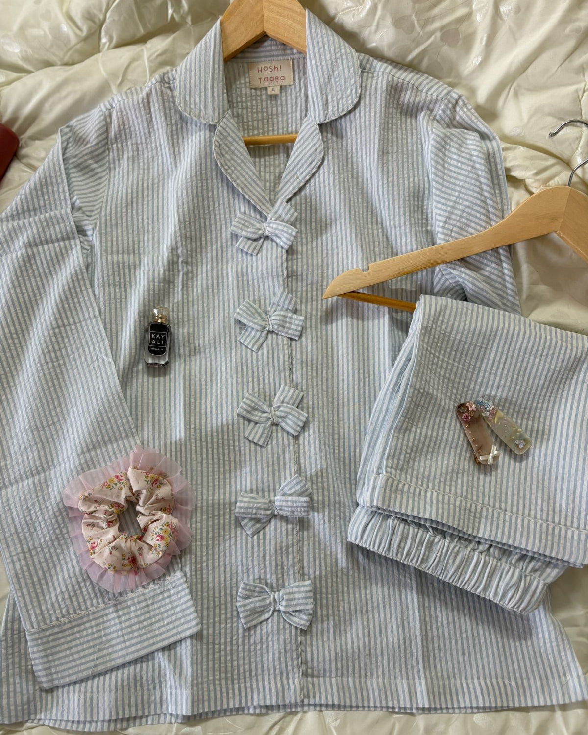 Blue White Stripe with Bow Nightsuit