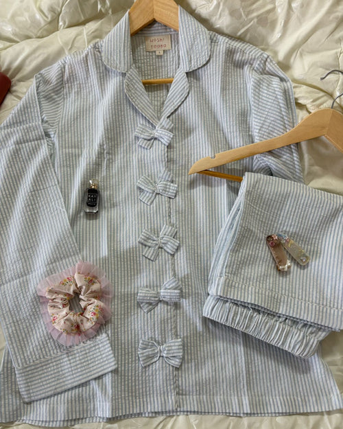 Blue White Stripe with Bow Nightsuit